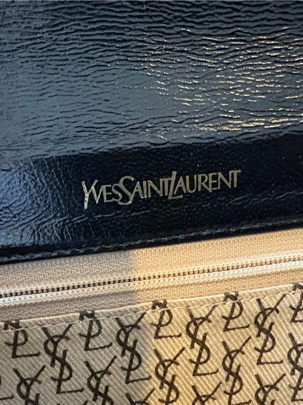 YSL  Black Woven Patent Envelope vintage Clutch with off label chain - Picture 6 of 14